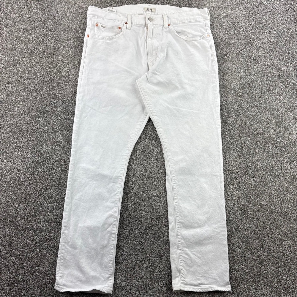Polo Ralph Lauren Jeans Mens 34x30 White Varick Slim Straight Denim Button Fly